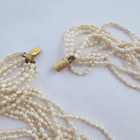 Genuine rice Pearl 10 strand Choker Necklace & Bracelet Set Vintage Old Money - Picture 5 of 9